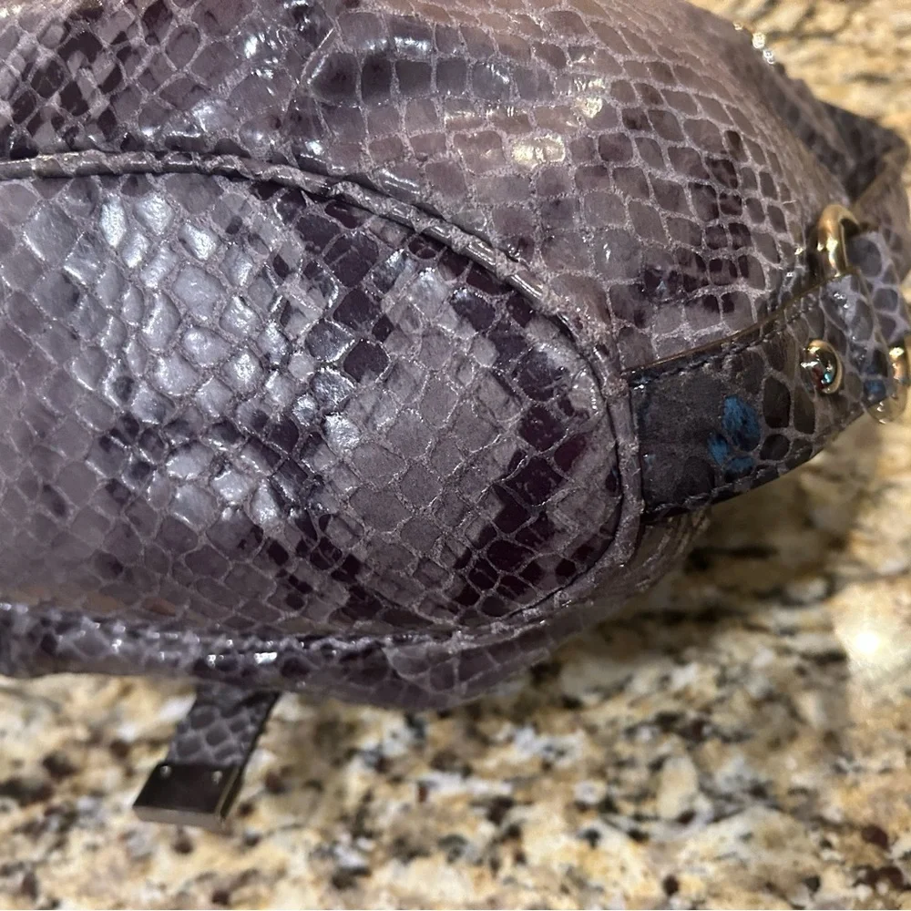 MICHAEL Michael Kors FULTON HOBO SHOULDER BAG GRAY EMBOSSED LEATHER SILVER - Picture 7 of 8